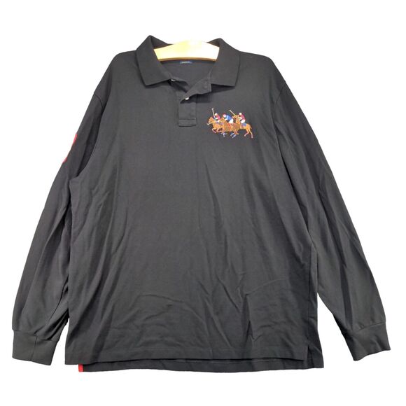 Polo Ralph Lauren Men's Classic Fit Triple Pony Polo Shirt XL Long Sleeve Black - Picture 1 of 13